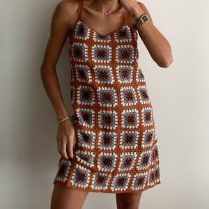 NEW Saddle Brown Floral Crochet Mini Dress - Brown